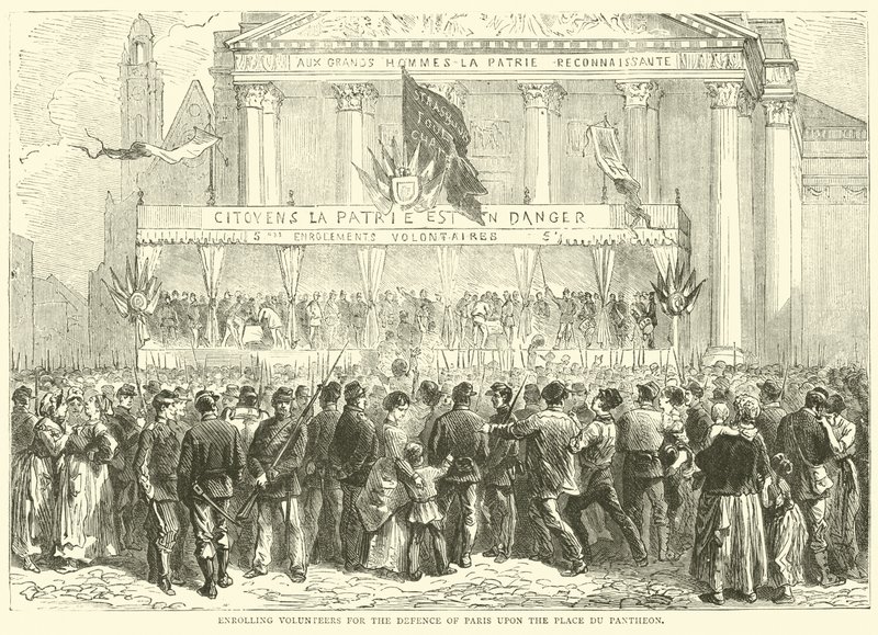 Einschreibung von Freiwilligen zur Verteidigung von Paris auf dem Place du Pantheon, Oktober 1870 von English School