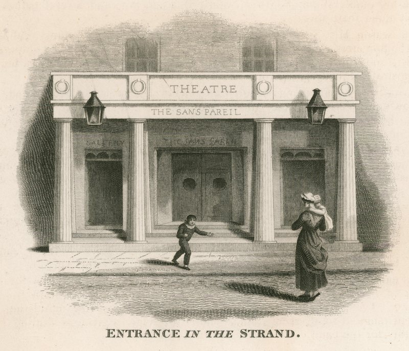 Eingang in The Strand des Sans Pareil Theaters (Adelphi Theatre), London von English School