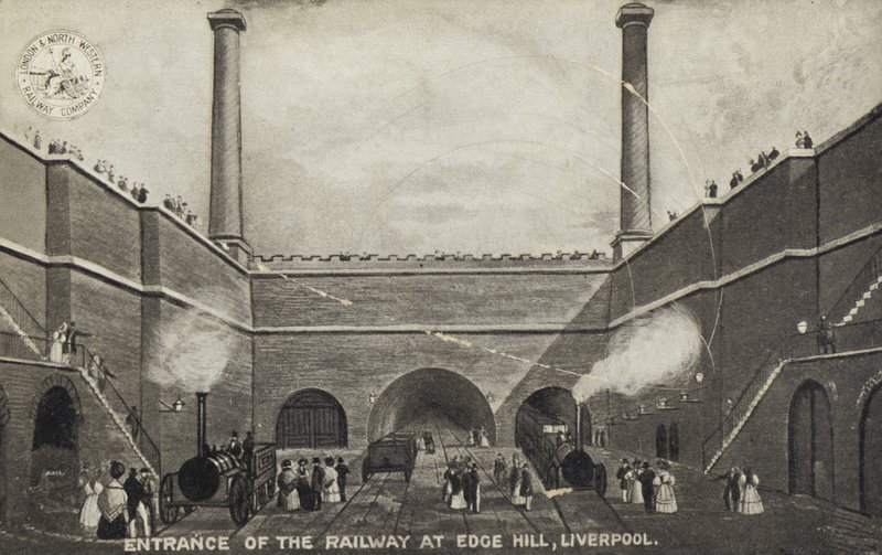Eingang der Eisenbahn bei Edge Hill, Liverpool von English School