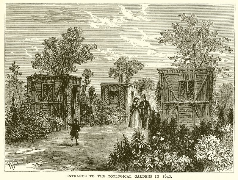 Eingang zu den Zoologischen Gärten im Jahr 1840 von English School