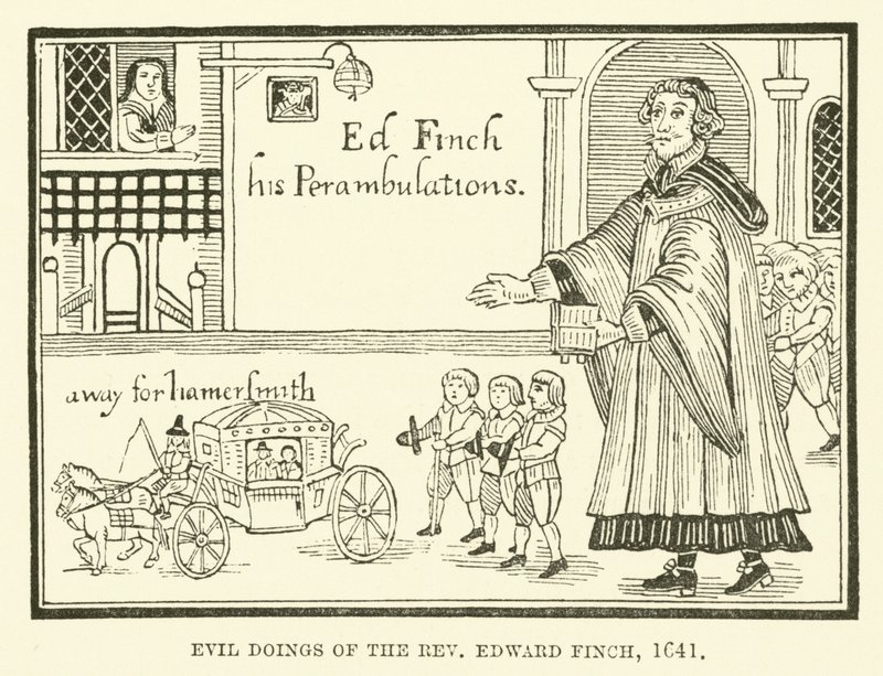 Böse Taten des Reverend Edward Finch, 1641 von English School
