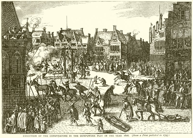 Hinrichtung der Verschwörer im Pulververschwörung im Jahr 1606 von English School