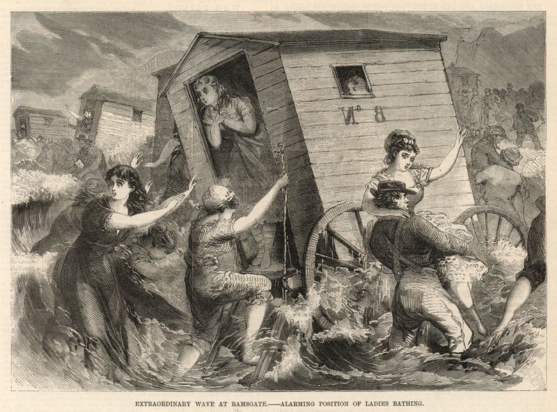 Außergewöhnliche Welle in Ramsgate; Alarmierende Lage der badenden Damen von English School