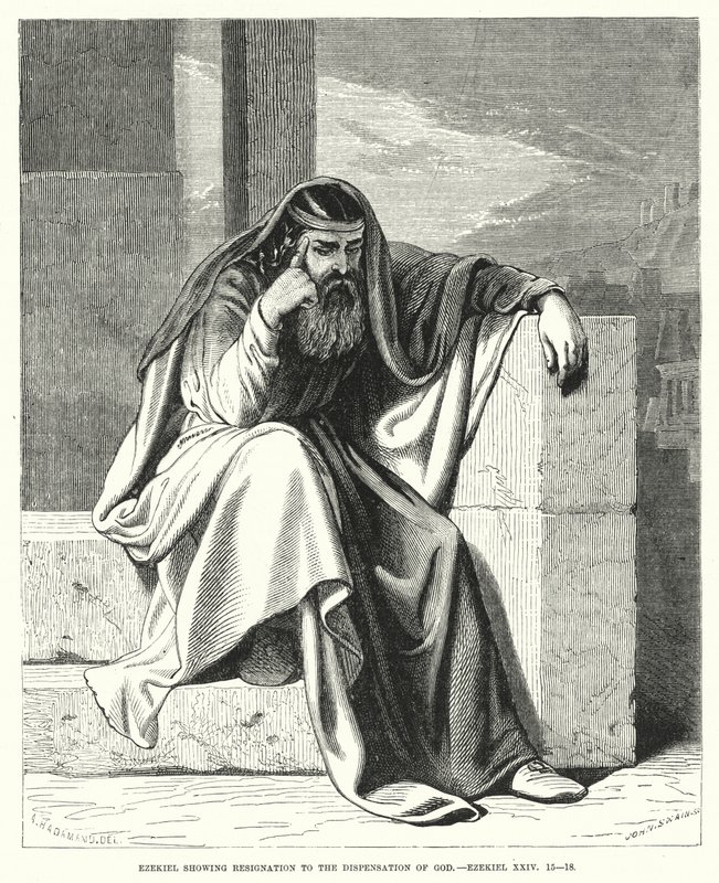 Ezechiel zeigt Resignation gegenüber der Verfügung Gottes, Ezechiel XXIV von English School