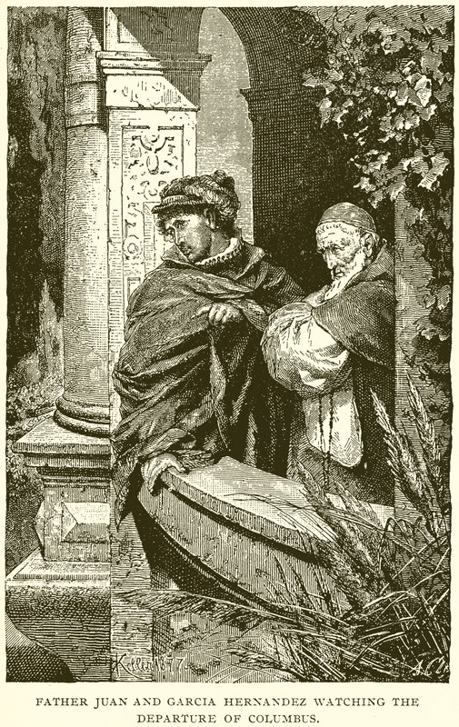 Pater Juan und Garcia Hernandez beobachten die Abfahrt von Kolumbus von English School
