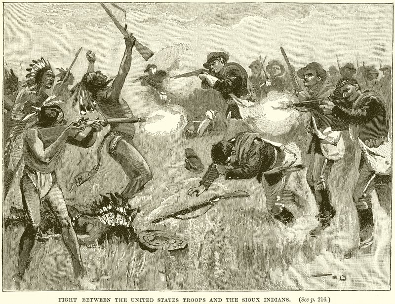 Kampf zwischen den US-Truppen und den Sioux-Indianern von English School