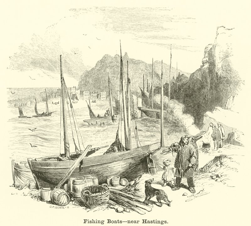 Fischerboote, in der Nähe von Hastings von English School