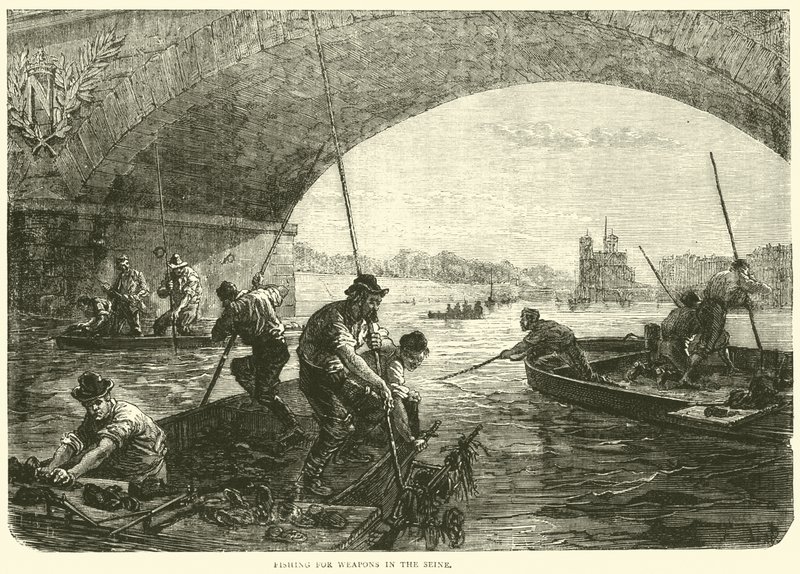 Waffenfischen in der Seine, April 1871 von English School