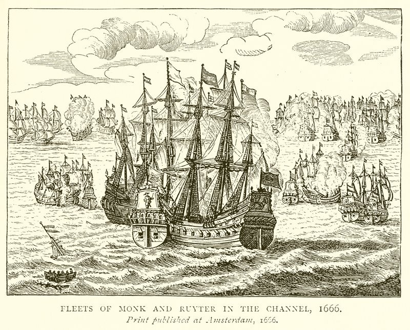 Flotten von Monk und Ruyter im Kanal, 1666 von English School