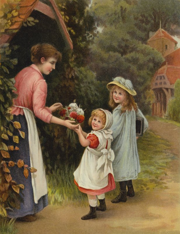 Blumen für die Lehrerin (Chromolithografie) von English School