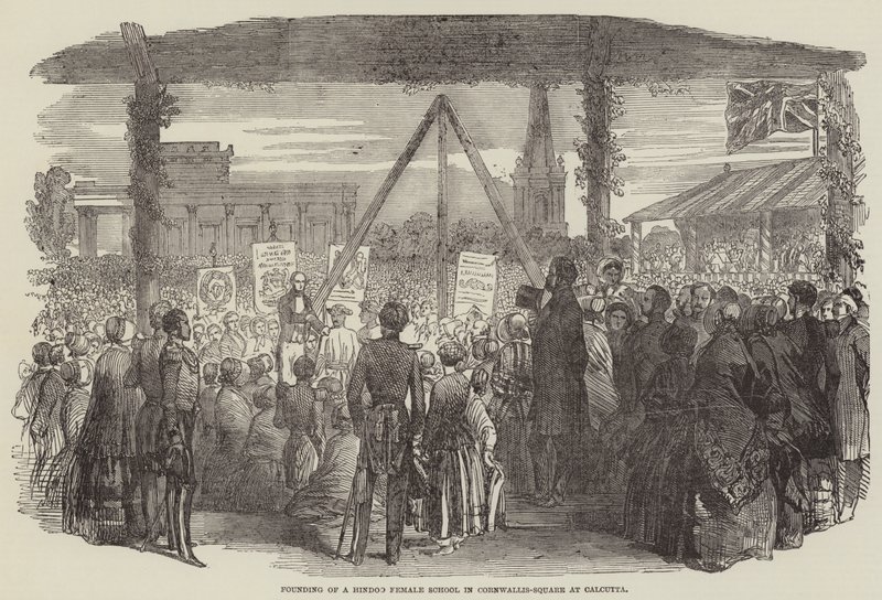 Gründung einer Hindoo-Mädchenschule auf dem Cornwallis-Platz in Kalkutta von English School