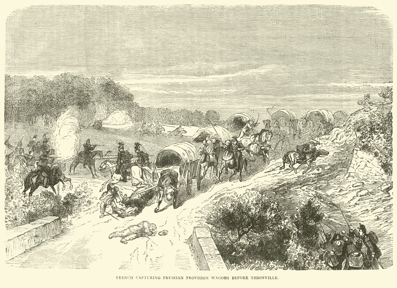 Franzosen erobern preußische Versorgungswagen vor Thionville, September 1870 von English School