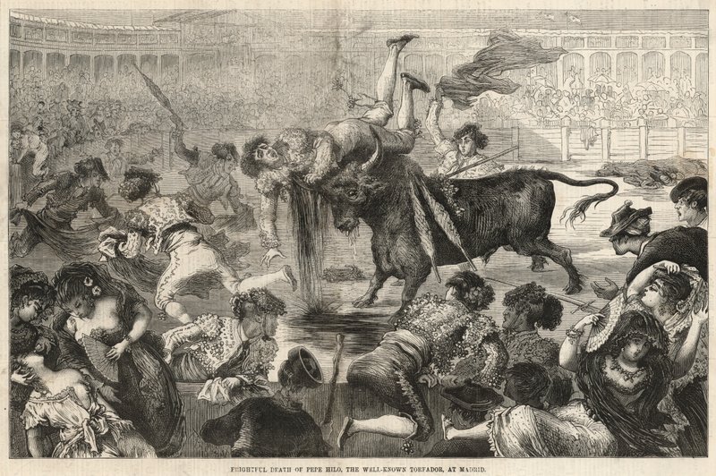 Schrecklicher Tod von Pepe Hilo, dem bekannten Torero in Madrid von English School