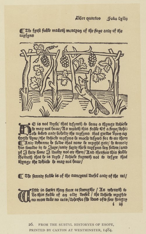 Aus den Subtyl Historyes von Esope, gedruckt von Caxton in Westminster von English School