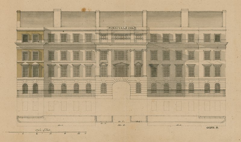 Vorderansicht von Furnivals Inn, Holborn, London von English School