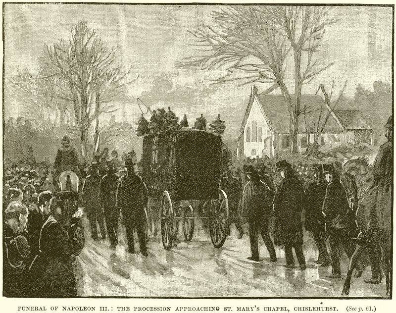 Beerdigung von Napoleon III.: Die Prozession nähert sich der St. Marys Kapelle, Chislehurst von English School