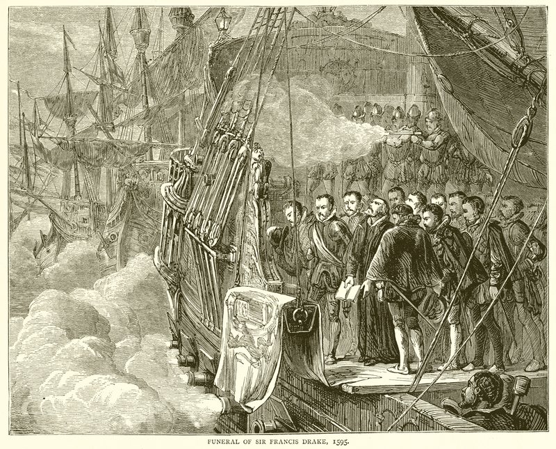 Begräbnis von Sir Francis Drake, 1595 von English School