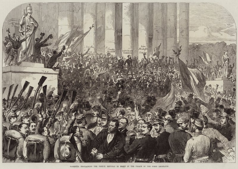 Gambetta verkündet die Französische Republik vor dem Palast des Corps Législatif von English School
