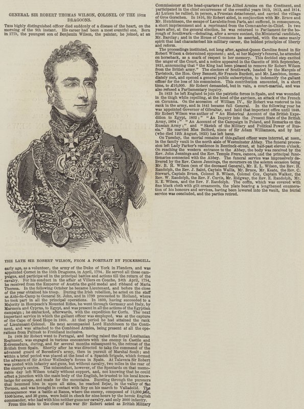 General Sir Robert Thomas Wilson, Oberst der 15. Dragoner (Gravur) von English School