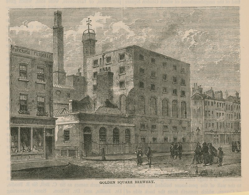 Gesamtansicht der Golden Square Brauerei von English School