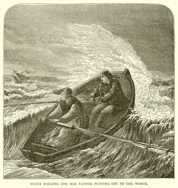 Grace Darling und ihr Vater auf dem Weg zum Wrack von English School