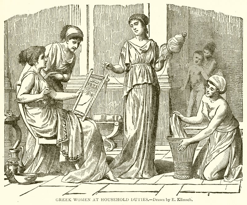 Griechische Frauen bei Hausarbeiten von English School