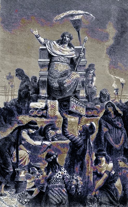 Griechische Dekadenz - Krösus auf dem Scheiterhaufen, Illustration aus Die Illustrierte Geschichte der Welt, veröffentlicht um 1880 von English School