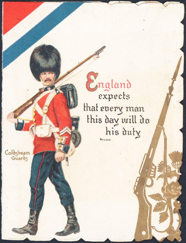 Grußkarte mit einem Soldaten der Coldstream Guards von English School