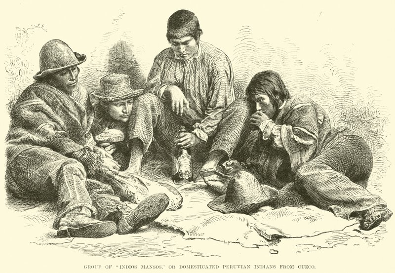 Gruppe von Indios Mansos oder domestizierten peruanischen Indianern aus Cuzco von English School