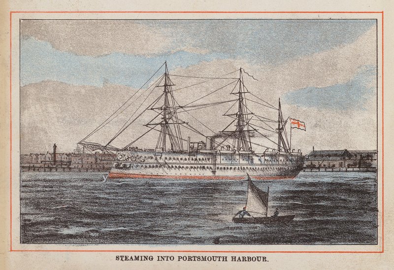 HM Indisches Truppenschiff: Dampfen in den Hafen von Portsmouth von English School