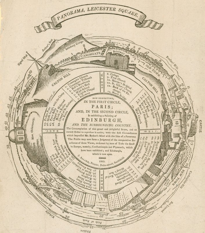 H. A. Barkers Ansicht von Paris, Panorama, Leicester Square, London; auch eine Ansicht von Edinburgh von English School