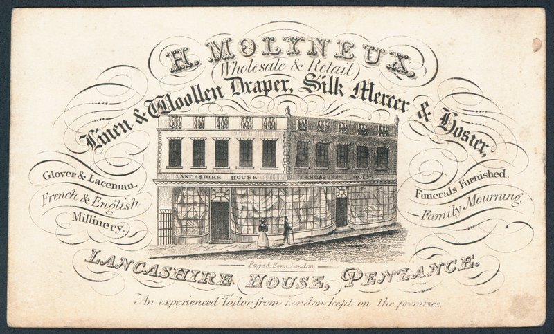 H Molyneux, Leinen- und Wollwarenhändler, Seidenhändler und Strumpfhändler, Visitenkarte von English School