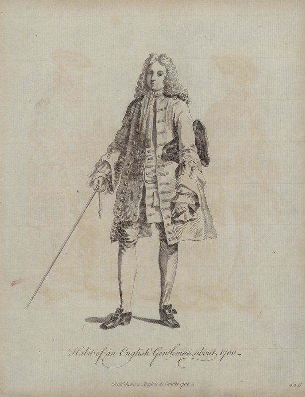 Kostüm eines englischen Gentlemans um 1700 (Stich) von English School
