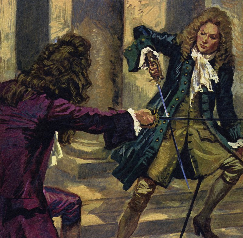 Händel und ein Komponist und Sänger namens Mattheson kämpften ein Duell mit Schwertern von English School
