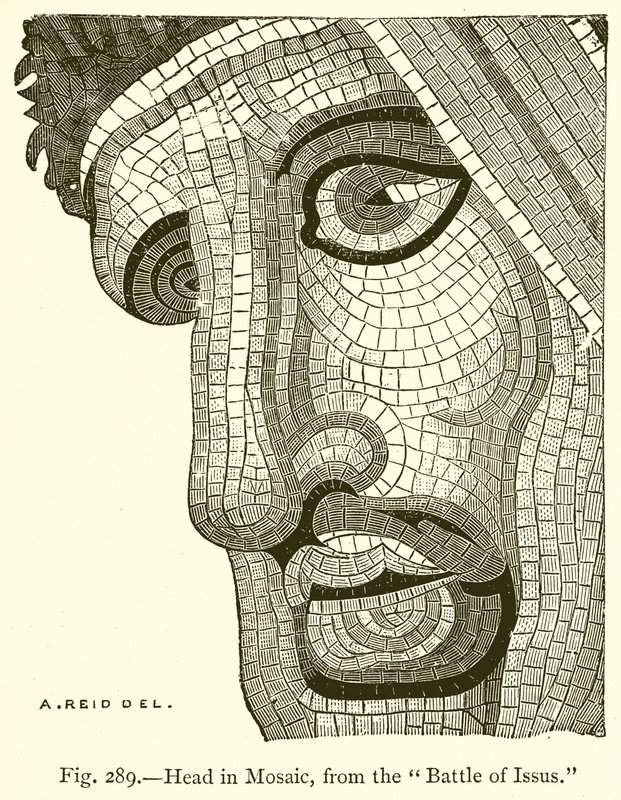 Kopf in Mosaik, aus der Schlacht bei Issus von English School