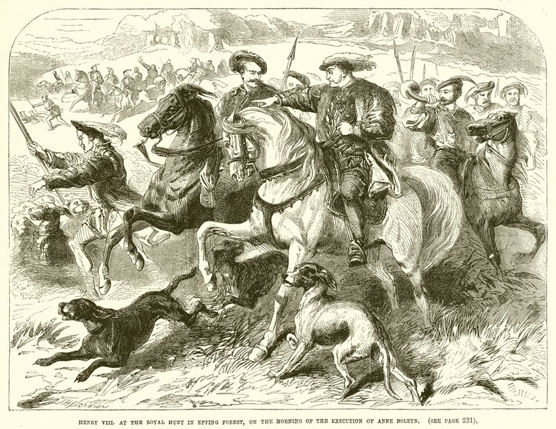 Heinrich VII. bei der königlichen Jagd im Epping Forest am Morgen der Hinrichtung von Anne Boleyn von English School