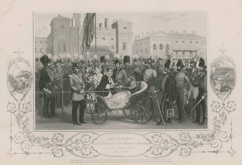 Ihre Majestät verteilte die Krim-Medaillen bei den Horse Guards, 18. Mai 1856 von English School