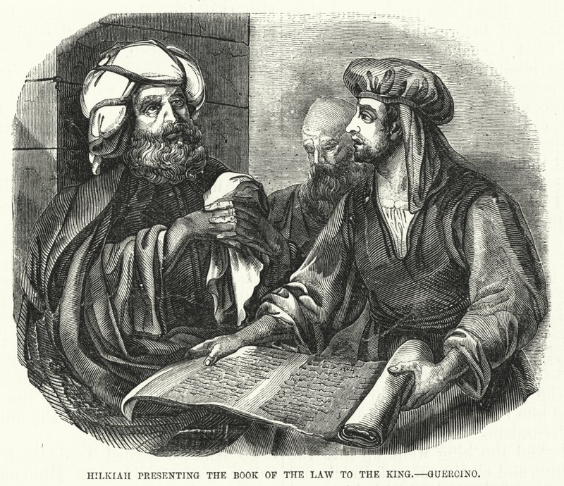 Hilkiah überreicht dem König das Buch des Gesetzes (Guercino) von English School