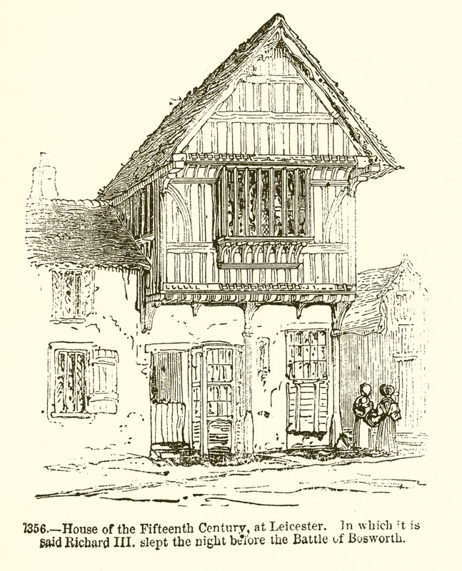 Haus des fünfzehnten Jahrhunderts in Leicester, in dem Richard III. angeblich die Nacht vor der Schlacht von Bosworth schlief von English School