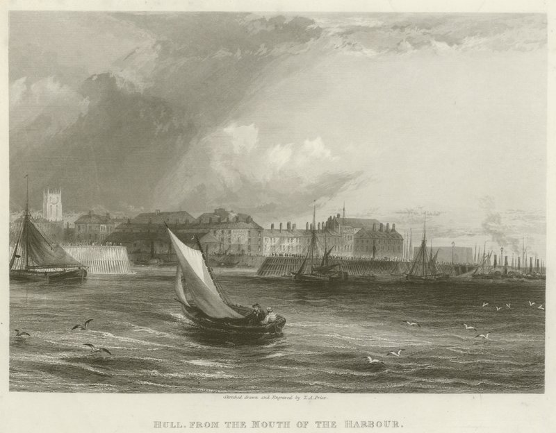 Hull, vom Hafenmund (Gravur) von English School