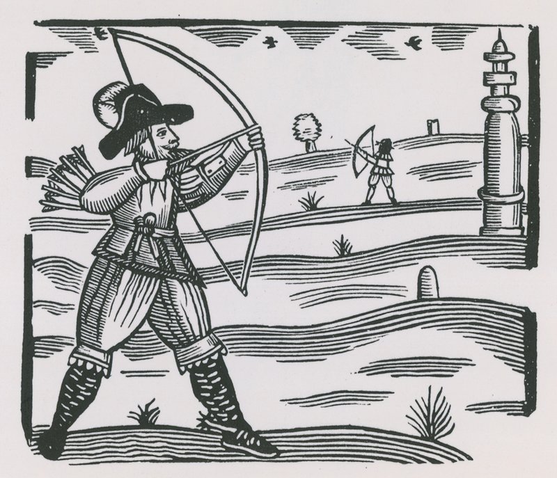 Illustration, die Bogenschießen darstellt von English School