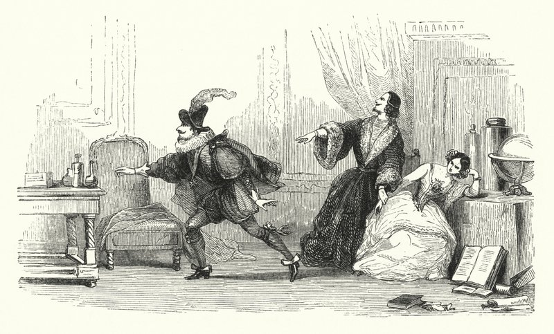Illustration für das Ballett, Le Diable boiteux, oder Der Teufel auf zwei Stöcken (Gravur) von English School