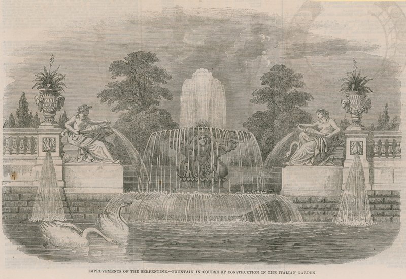 Verbesserungen der Serpentine - Brunnen im Bau im Italienischen Garten von English School