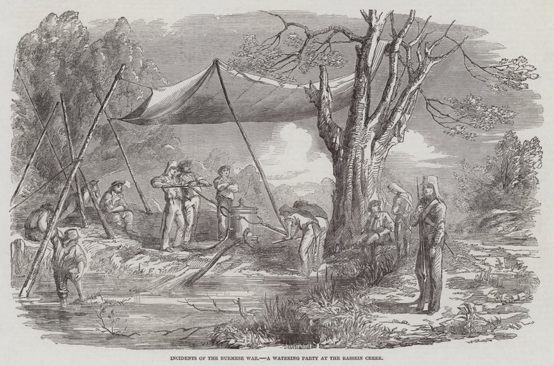 Vorfälle des Burmesischen Krieges, eine Wasserparty am Bassein Creek von English School