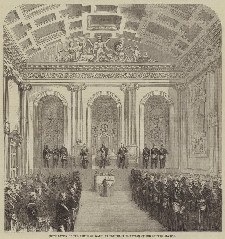 Installation des Prinzen von Wales in Edinburgh als Patron der schottischen Freimaurer (Stich) von English School