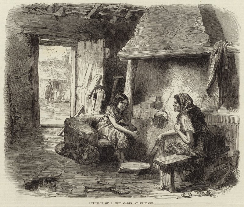 Innenansicht einer Lehmbude in Kildare von English School
