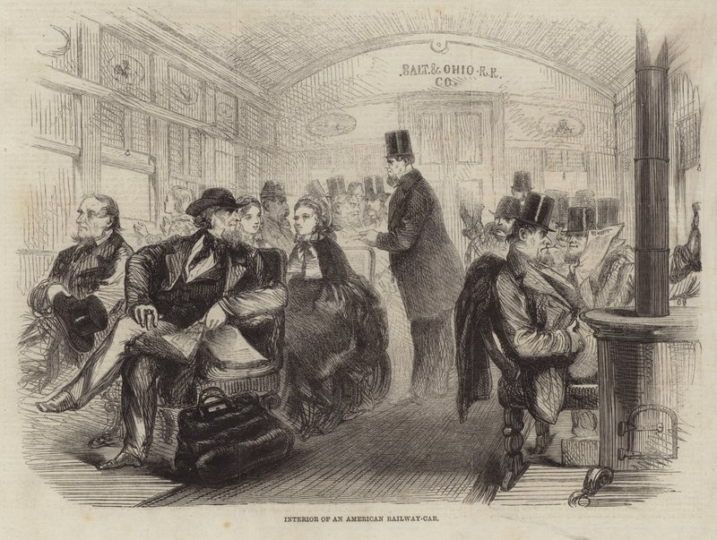 Innenraum eines amerikanischen Eisenbahnwagens von English School