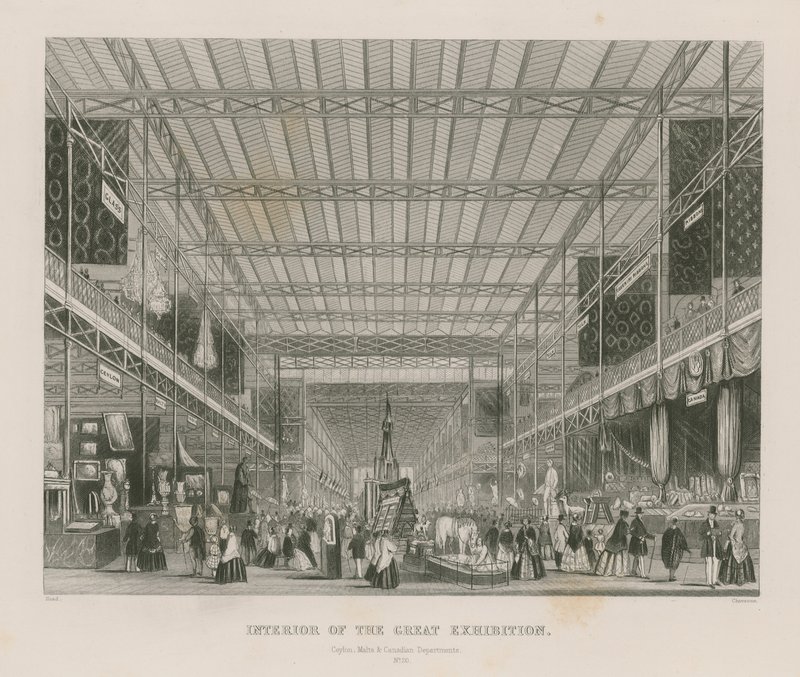 Innenansicht der Großen Ausstellung, 1851, Ceylon, Malta und Kanadische Abteilungen von English School