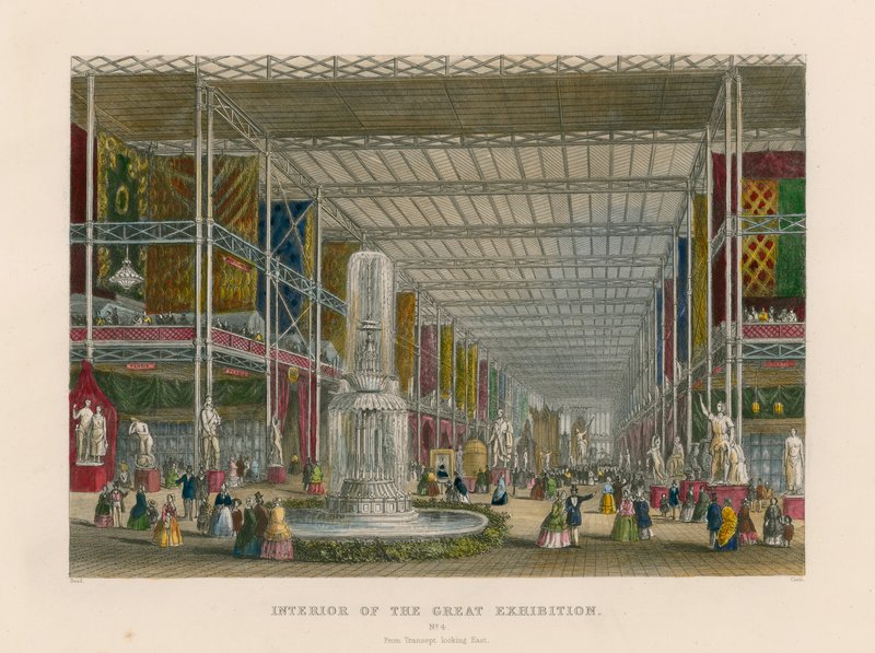 Innenansicht der Großen Ausstellung, vom Transept nach Osten blickend von English School