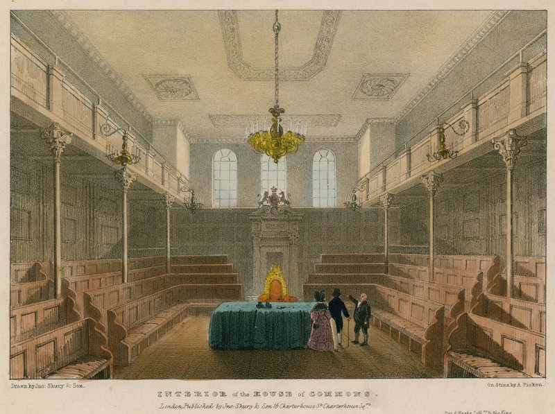 Innenansicht des House of Commons, Westminster, London von English School